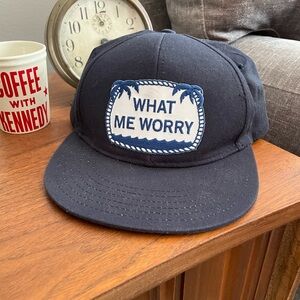 Vintage What Me Worry Mad Magazine M. Carter Blue SnapBack Hat Alfred E. Newman